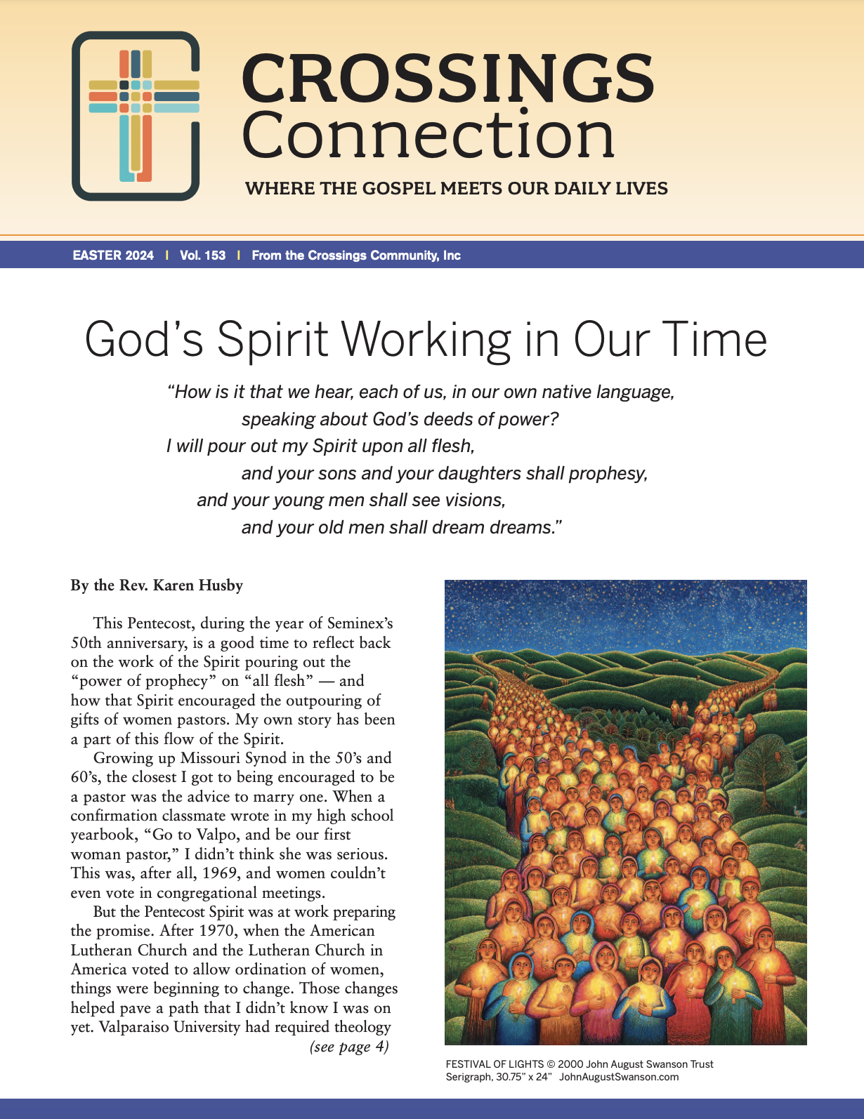 page one of the Easter 2024 newsletter, vol. 153 by the Crossings Community